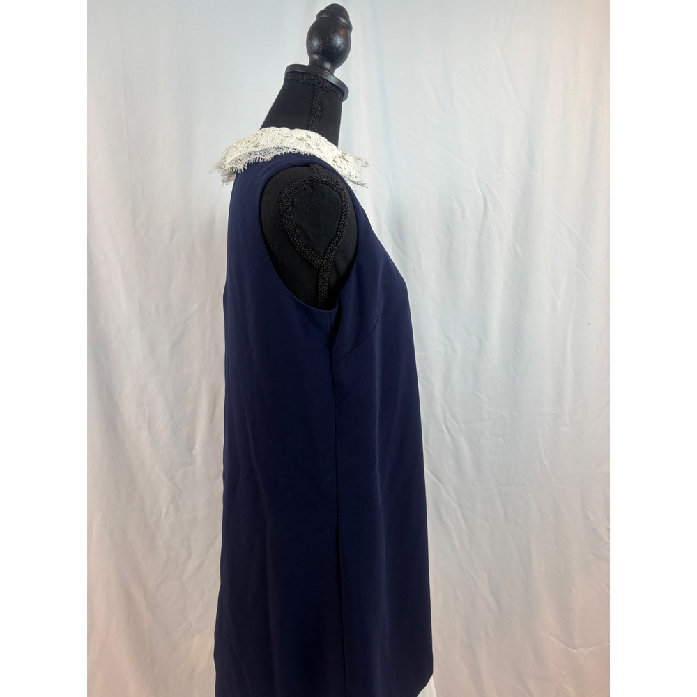 Nanette Lepore Navy Blue Shift Dress Lace Collar Pleated Hem Sleeveless Size 6 - Picture 14 of 14
